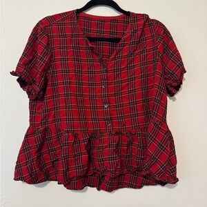 🎉Red Tartan Button Down Plaid Women's Top